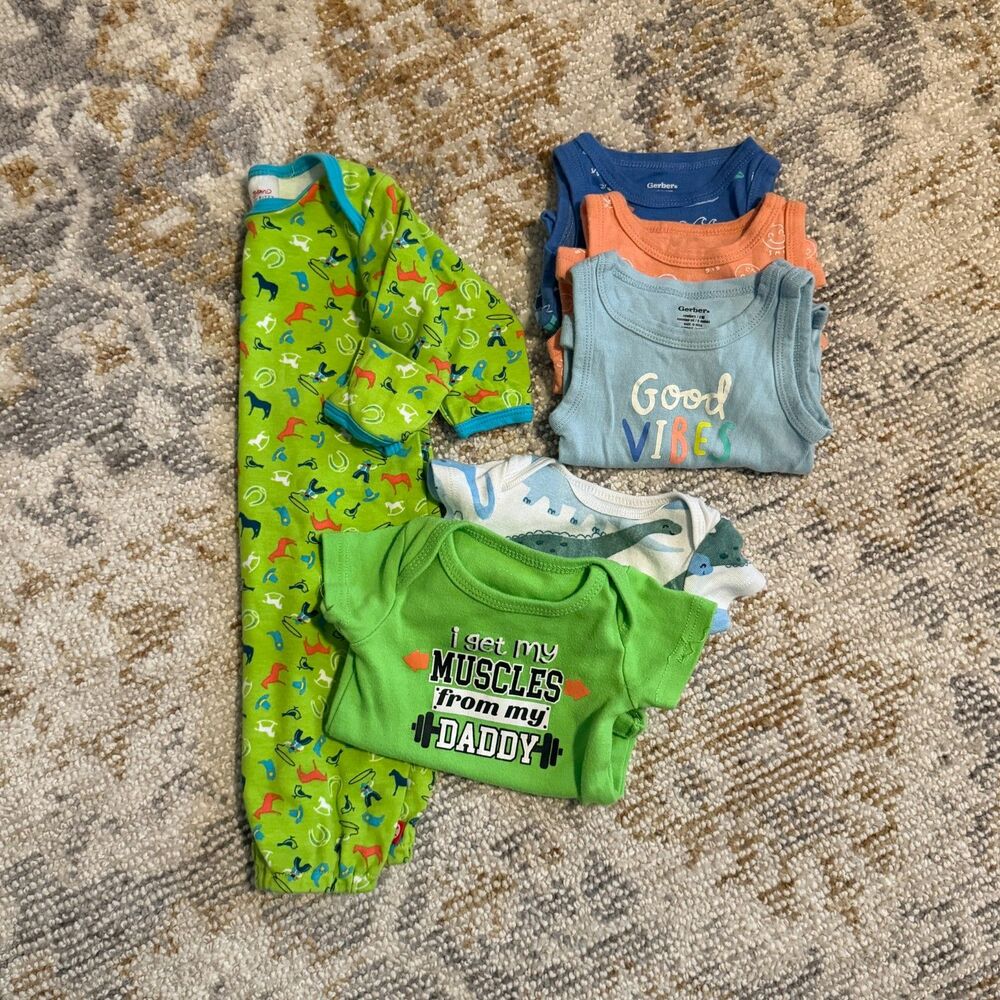 Baby Boy Clothing Lot 6 Piece Bundle NB 0-3M Gerber, Carters